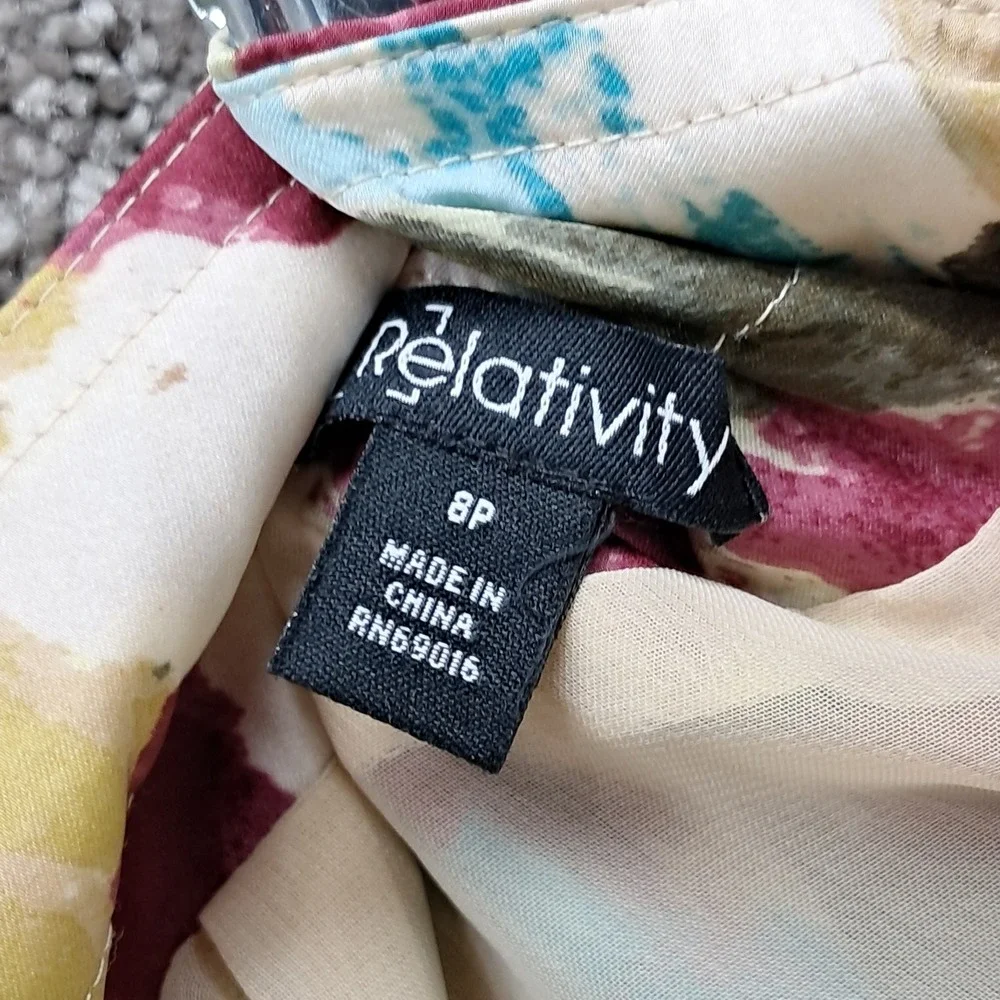 Relativity Womens 8P Abstract Brushstroke Pleated A-Line Skirt Multicolor Petite